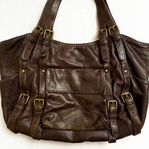 Kooba Distressed Brown Leather Bag With Multi-Buckles - Picture 4 of 15